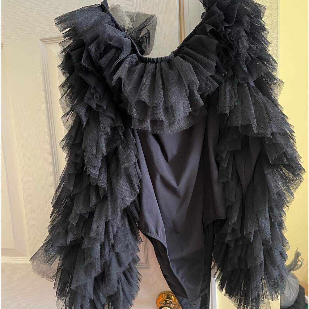 Black off the shoulder tulle body suit
